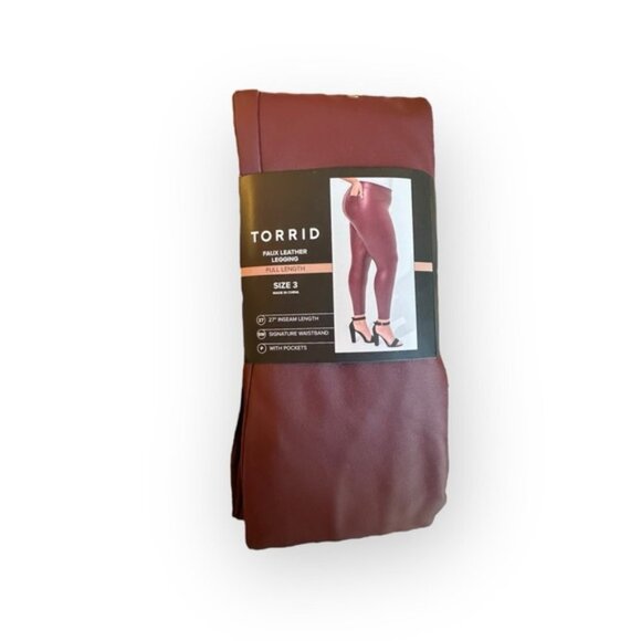 🆕 NWT Women’s Wine Red Full Length Signature Faux Leather Leggings - Picture 4 of 7